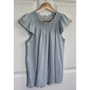LAKE 100% Pima Cotton Women's Smocked Flutter Sleeve Top S Light Blue Peru